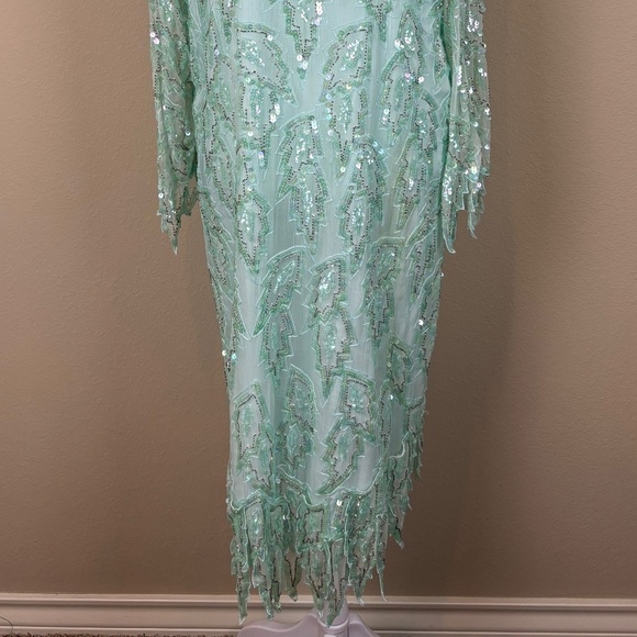 Laurence Kazar New York 100% Silk Vintage Mint Green Asymmetrical Mid Dress - Picture 4 of 17